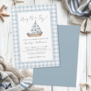 Invitation Baby Shower Marin au Gingham Bleu