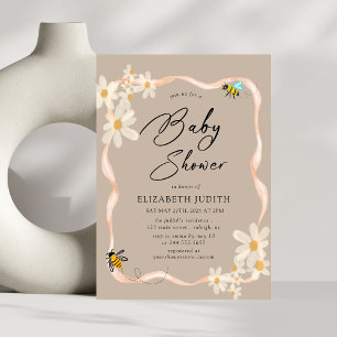 Invitation Baby shower marron floral marron