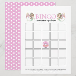 Invitation Baby Shower Marron Mermaid Bingo Sous l'Océan Rose