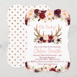 Invitation Baby shower Marsala Floral Antler