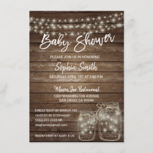 Invitation Baby shower Mason Jar en bois rustique moderne