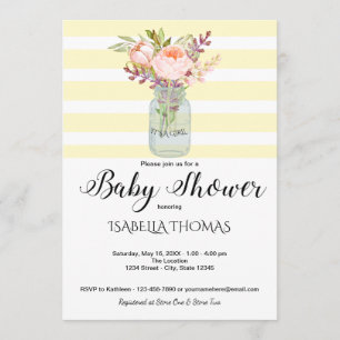 Invitation Baby shower Mason Jar Fleurs  Jaune