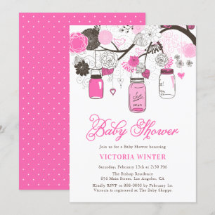 Invitation Baby shower Mason Jars à pendage rose chaud