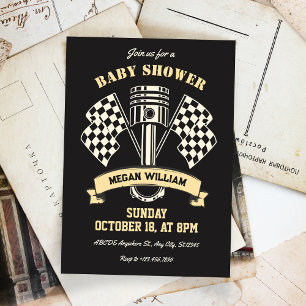 Invitation Baby shower mécanique de course de moto rétro