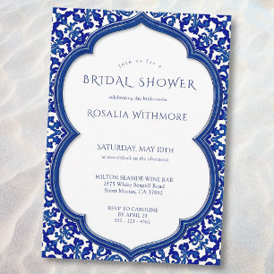 Invitation Baby Shower Méditerranéen Carrelage Bleu