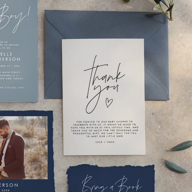 Invitation Baby shower merci crème noire élégant moderne (Créateur téléchargé)