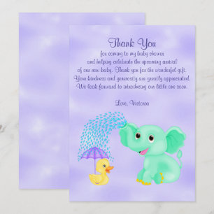 Invitation baby shower Merci Genre Neutre Éléphant