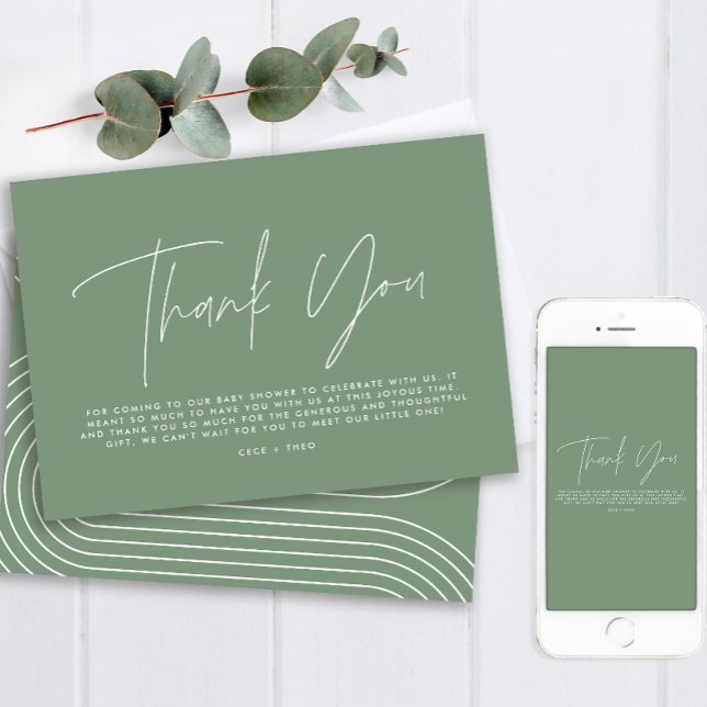Invitation Baby shower merci sage vert élégant moderne (Créateur téléchargé)