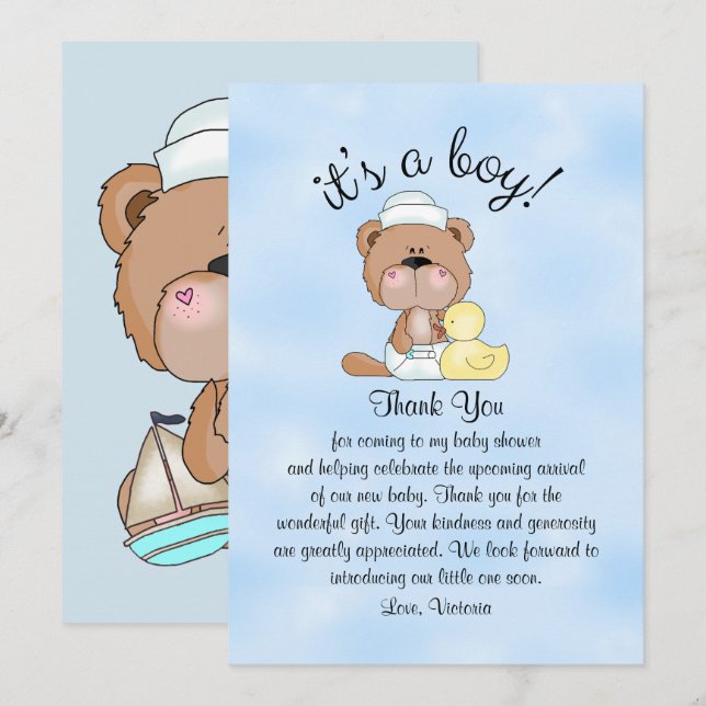 Invitation Baby shower Merci Teddy Bear (Devant / Derrière)
