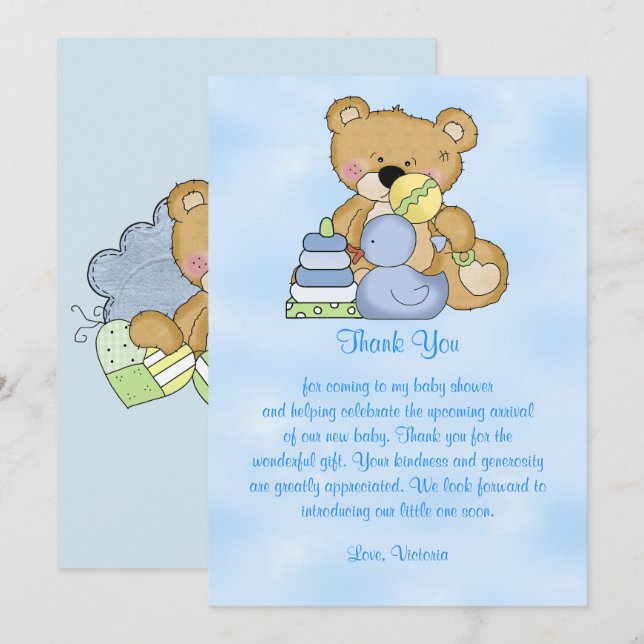Invitation Baby shower Merci Teddy Bear (Devant / Derrière)