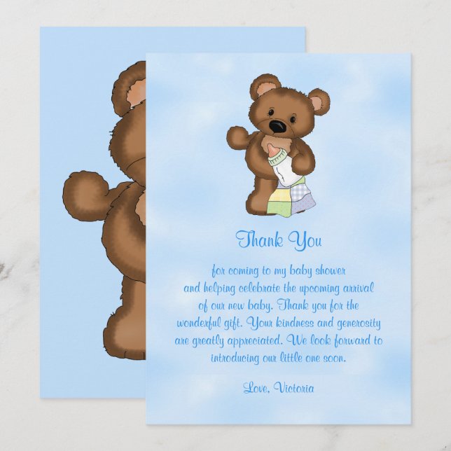 Invitation Baby shower Merci Teddy Bear (Devant / Derrière)