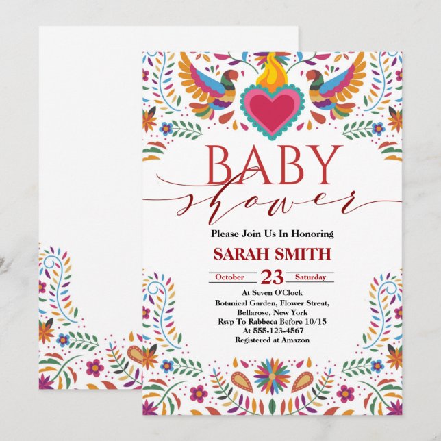 Invitation Baby shower Mexica Fiesta (Devant / Derrière)
