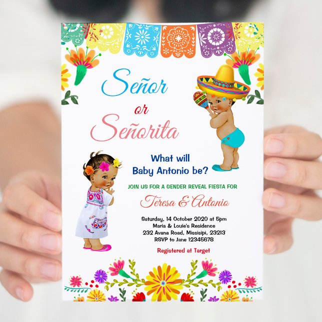 Invitation Baby shower mexicain de révélation de genre (Créateur téléchargé)