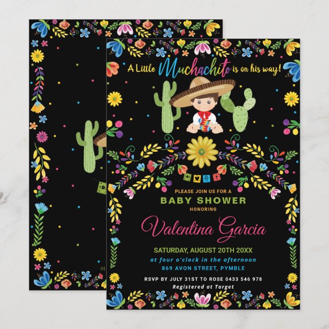 Invitation Baby shower mexicain Fiesta Little Muchachito Boy  (Devant / Derrière)