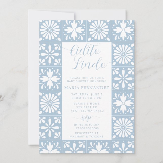 Invitation Baby shower mexicain Talavera Blue Cielito Lindo (Devant)