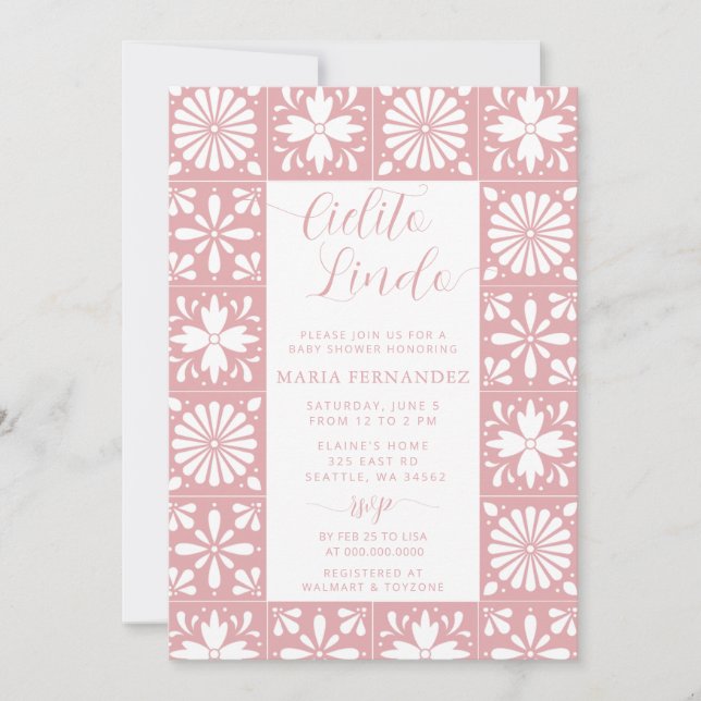 Invitation Baby shower mexicain Talavera rose Cielito Lindo (Devant)