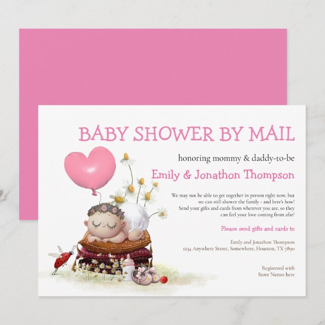 Invitation Baby shower Migné Par Courrier Léonard Fleurs (Devant / Derrière)