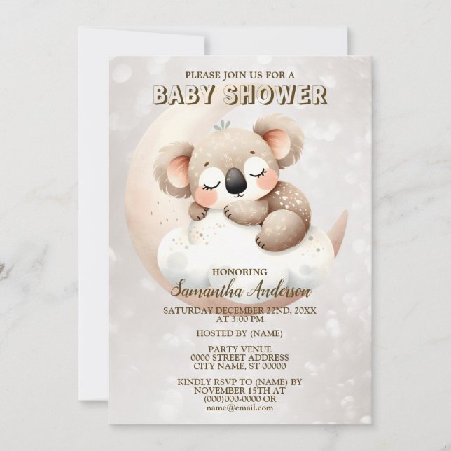 Invitation Baby shower mignon couchage bébé Koala Animal (Devant)
