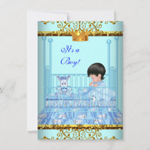 Invitation Baby Shower Mignon Couronne Prince Garçon Bleu Or 