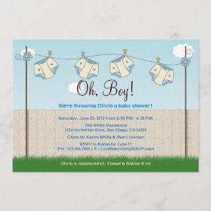 Invitation Baby shower mignon de bébé de corde à  linge de