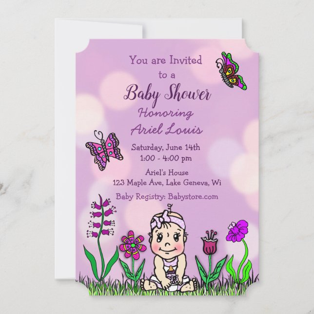 Invitation Baby shower mignon de bébé violet à main (Devant)