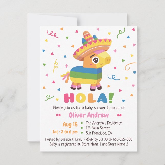 Invitation Baby shower mignon de fiesta de Hola de confettis (Devant)