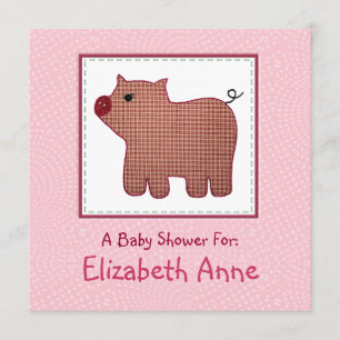 Invitation Baby shower mignon de porc de plaid de rose de