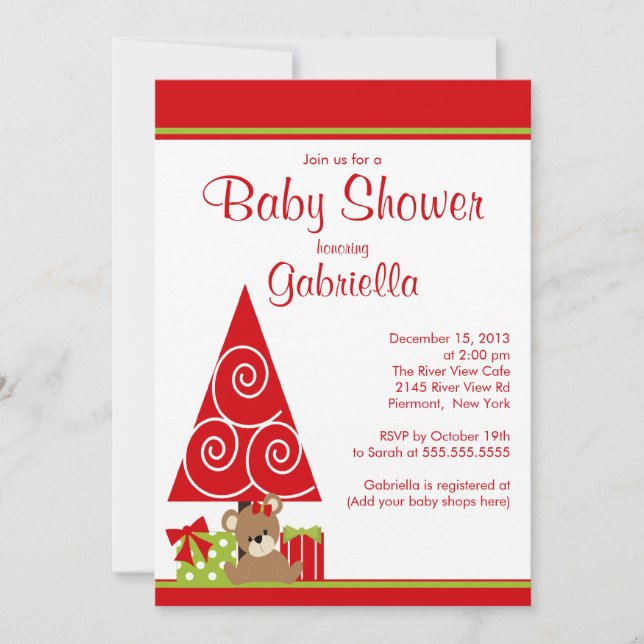 Invitation Baby shower mignon d'hiver de vacances de Noël de (Devant)
