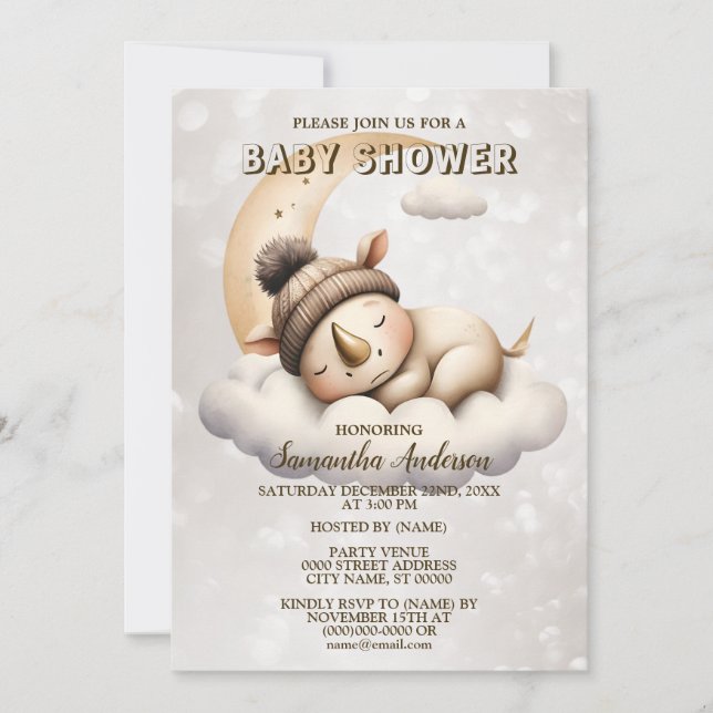 Invitation Baby shower mignon dormant bébé animal magnifique (Devant)