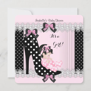 Invitation Baby shower mignon fille rose Pois haut talon 7a