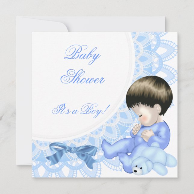 Invitation Baby shower mignon Garçon Bébé Bleu Blanc (Devant)