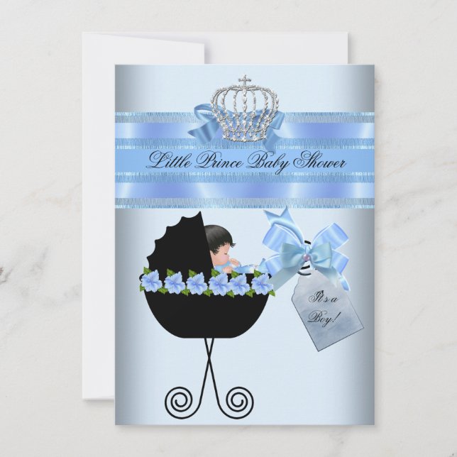 Invitation Baby shower mignon garçon bleu petit Prince Floral (Devant)