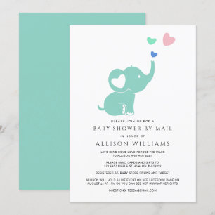 Invitation Baby shower mignon Par Mail Mint Green Elephant He