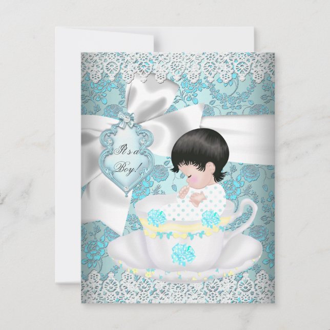 Invitation Baby shower mignon Turquoise garçon ou fille (Devant)