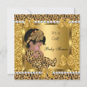 Invitation Baby shower mignonne bébé fille Gold Leopard 2