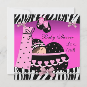 Invitation Baby Shower Mignonne Bébé Fille Imprimé Zèbre Rose