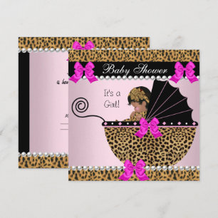 Invitation Baby Shower Mignonne Bébé Fille Léopard Rose Chaud