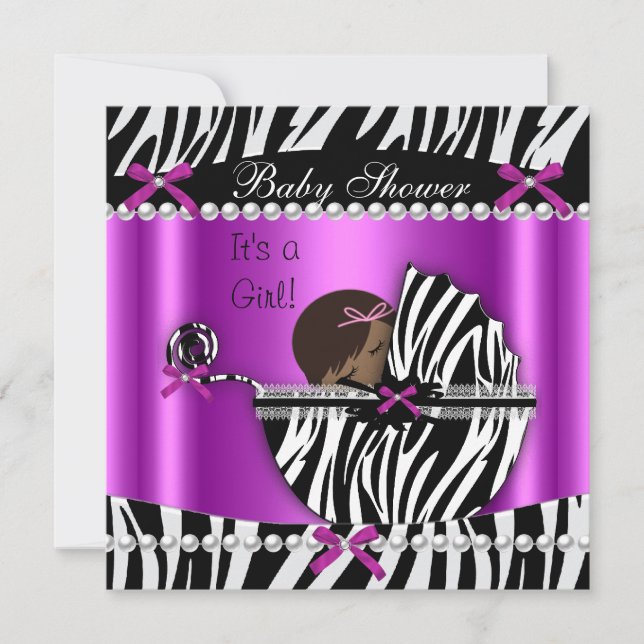 Invitation Baby shower mignonne bébé fille rose Zebra (Devant)