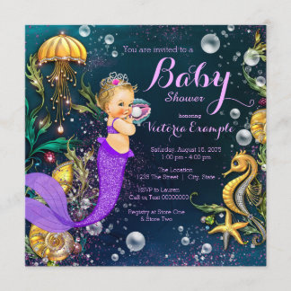 Invitation Baby shower mignonne de sirène pourpre