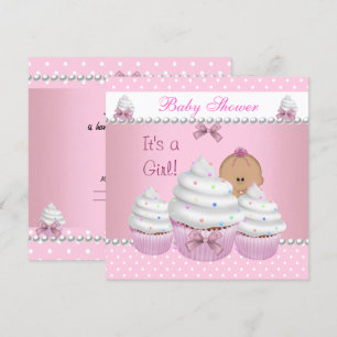 Invitation Baby shower mignonne fille Cupcake rose saupoudrer
