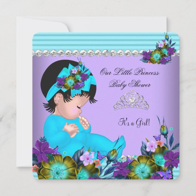 Invitation Baby shower mignonne fille Turquoise bleu pourpre (Devant)