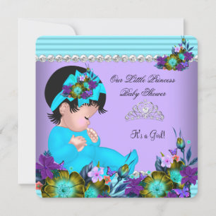 Invitation Baby shower mignonne fille Turquoise bleu pourpre