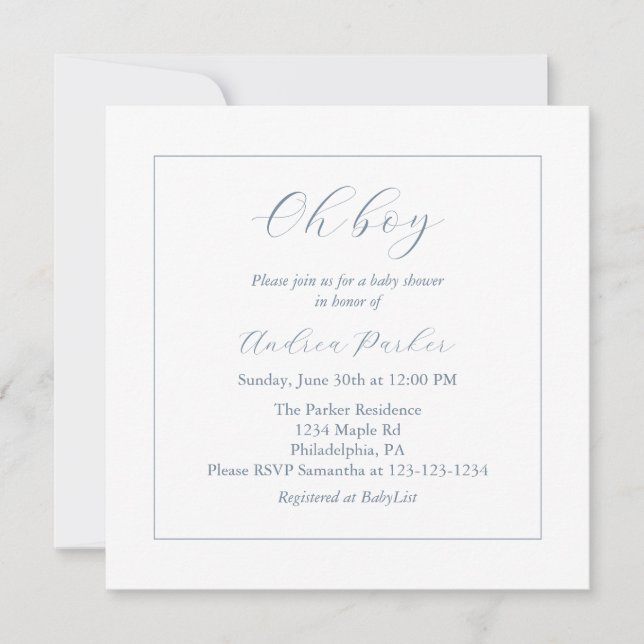 Invitation Baby shower mini Dusty Blue Oh Boy (Devant)