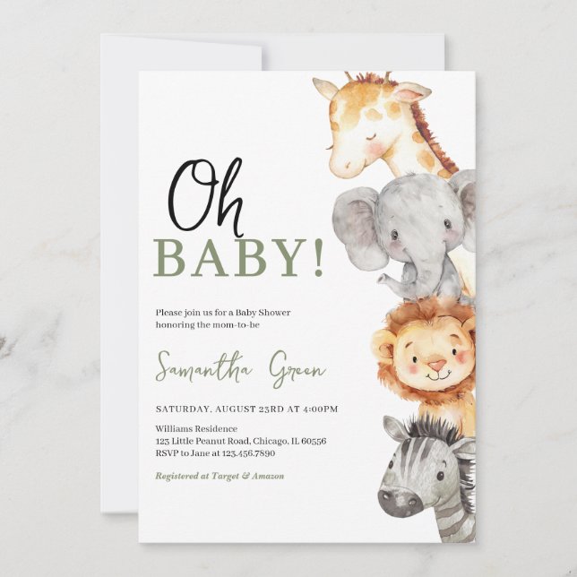 Invitation Baby shower mini Oh Baby Safari (Devant)