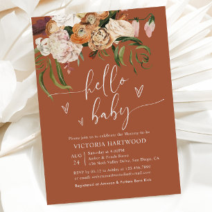 Invitation Baby shower minimal Boho Terracotta Fall Florals