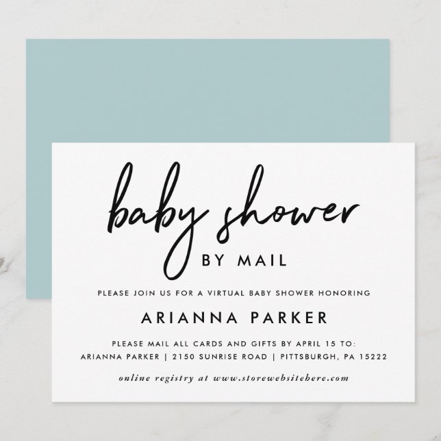 Invitation Baby shower minimal moderne par courrier | Bleu (Devant / Derrière)