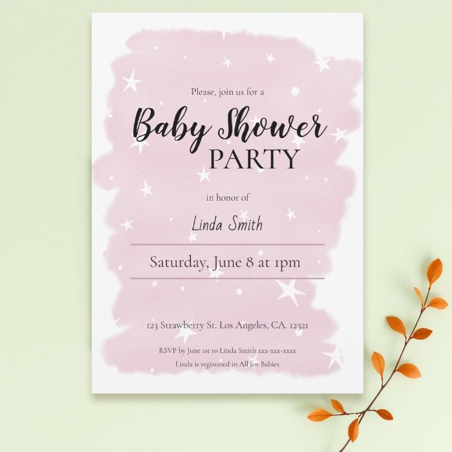 Invitation Baby shower minimal rose d'aquarelle fille (Créateur téléchargé)