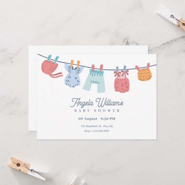 Invitation Baby shower minimaliste (Devant/Arrière en situation)