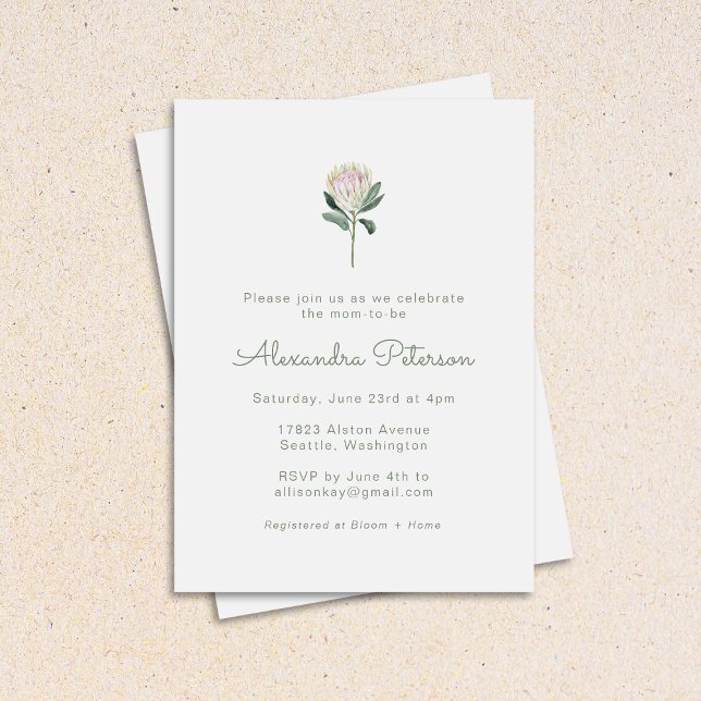 Invitation Baby shower minimaliste à fleurs de Protea Boho Pa (Créateur téléchargé)