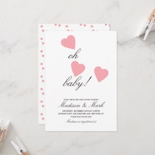 Invitation Baby-Shower Minimaliste avec des Cœurs Roses Flott
